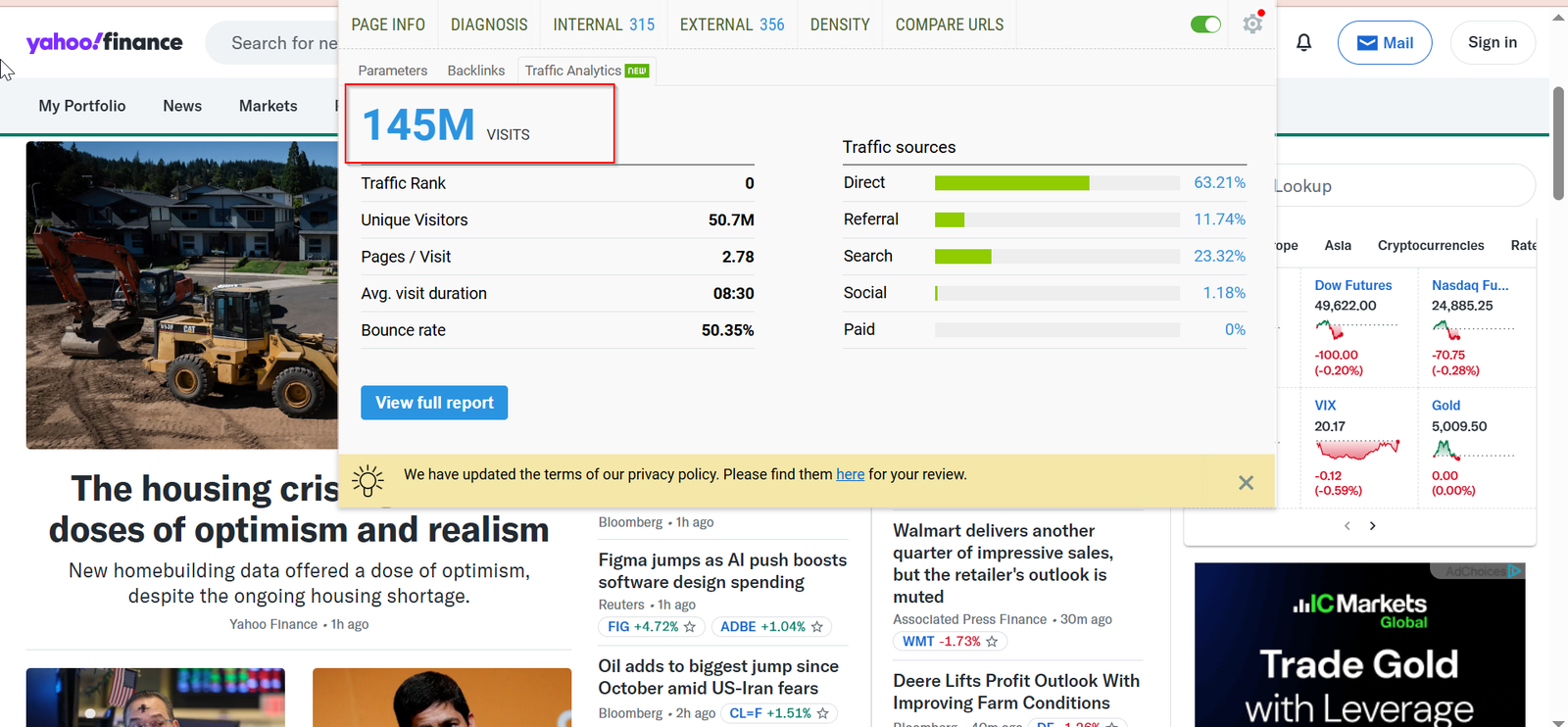 Yahoo Finance – sample placement